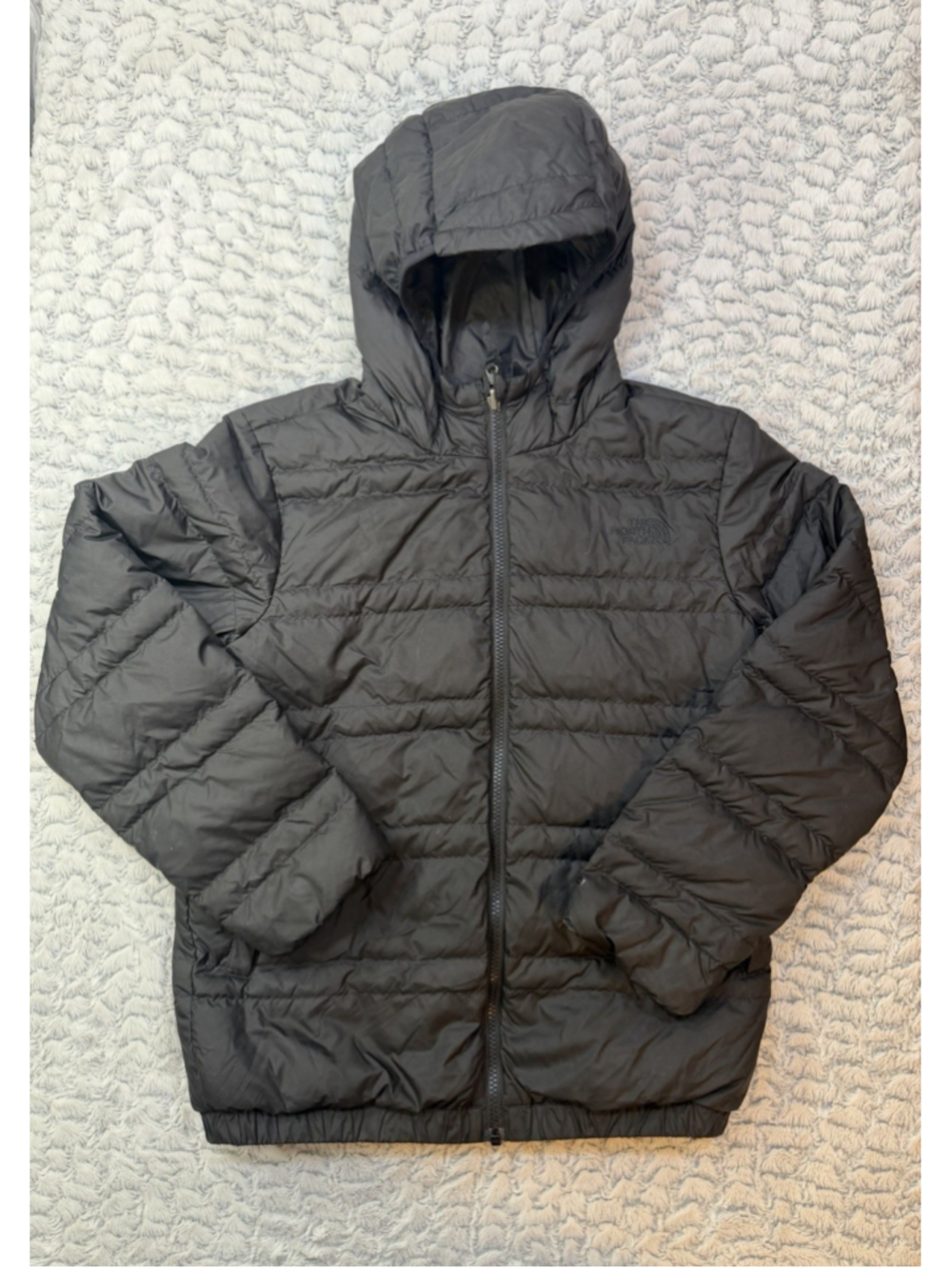 The North Face Boys Hooded Down Puffer Jacket Full Zip Black L/G 14/16